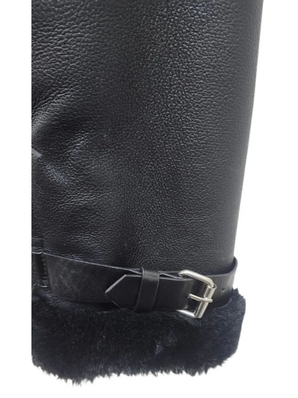 MNG Mango Faux Shearling Moto Jacket M Black Faux Leather Asymmetric Zip Biker - Picture 6 of 14